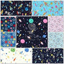 Space Theme Kids Planet Stars Rocket Night 100% COTTON Fabric Children