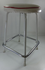Vintage Stool White Metal Red