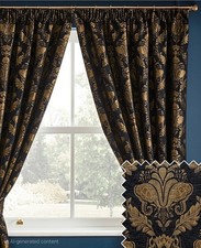 Paoletti Black & Gold Traditional Jacquard Pencil Pleat Curtain Lined W66 x D90"
