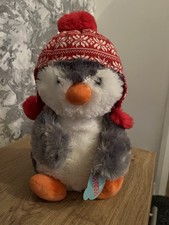Wh Smiths Paddles The Penguin Soft Plush Toy with knitted hat 
