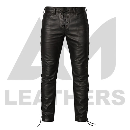 Mens real leather - pants, black