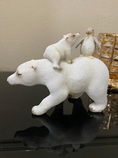 Polar Bear and Baby Penguin Ornament Cute Winter Animal Figurine Resin Sculpture