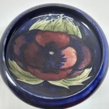 1930s Vintage Moorcroft  PANSY  Rimmed & Footed Cobalt Blue Glazed Bowl 11cm dia