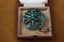 Antique Victorian Scottish Silver & natural malachite brooch / shawl/ scarf pin