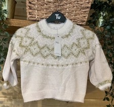 Marks & Spencer Cream & Gold Sparkly Fair Isle Jumper Age 3-4 Years