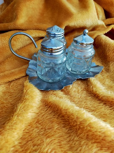 Vintage glass and chrome cruet - glass,