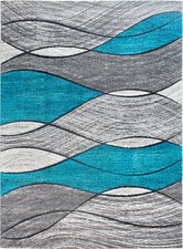 Contemporary Rug Runner Abstract Waves Design Hand Carved 3D Texture Soft