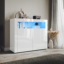 2 Door Modern White LED Sideboard High Gloss Storage Cabinet Display Cupboard