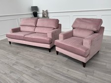 Furniture Village Lounge Co Romilly 3 Seater + Armchair Sofa Set Pink Velvet
