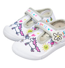 Girls Unicorn Canvas Shoes Glitter Be Happy Smile Cute Infants UK Size 4-9