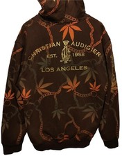 Christian Audigier Weed Reversible Leopard Skull Crown Hoodie size XXL 2000s 
