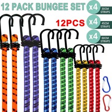 Heavy Duty 12X Elastic Bungee Cords Hooks Multi-Purpose Luggage Straps, Mix Size