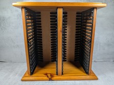 Vintage Solid Pine Wood CD Storage Rack Free Standing Tower Holds 40 CDs