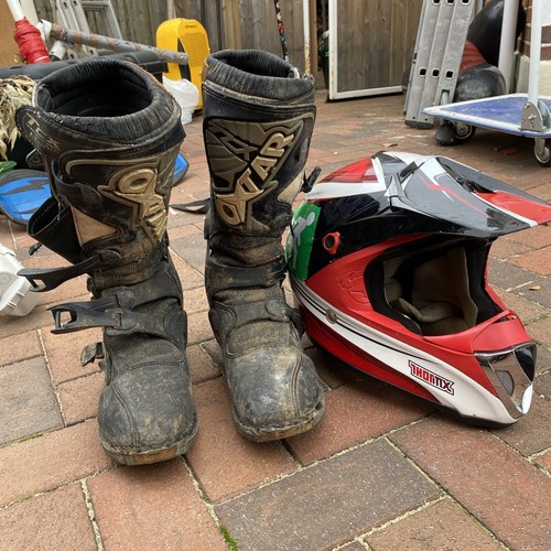Motorbike boots and - and, helmet