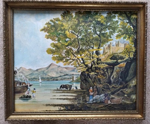 Old framed vintage painting - vintage,