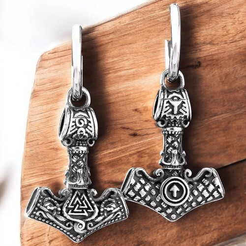 Thors hammer viking earrings - thors,