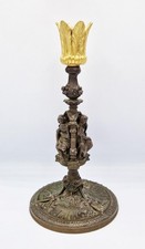 VICTORIAN FRENCH GOTHIC CAST BRONZE MAIDENS CANDLESTICK c1880