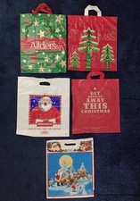 Bundle of 5 Vintage Christmas plastic carrier bags M&S, Woolworth, Allders
