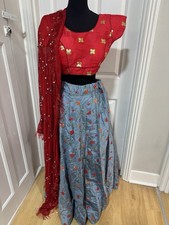 Grey & Red Chaniya Choli/ Lehenga/ Lehnga - size S