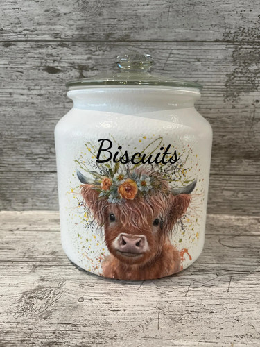 Highland cow biscuit jar