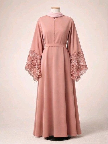 Pink lace arm - maxi, dress