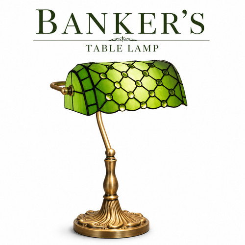 Green banker table lamp - table,