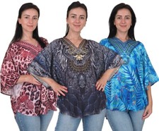 Ladies Kaftan Tunic Top Loose Fit Blouse Beachwear Floral Animal Print One Size