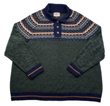 Joe Browns Fair Isle Jumper  1/4 Button Wool Blend Green VGC Mens XXL