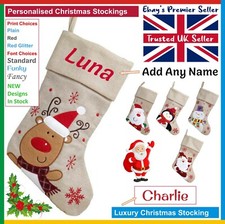 PERSONALISED Hessian Christmas Luxury Stocking, Santa, Rudolph, Penguin, Snowman