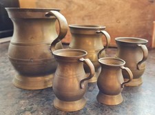 Vintage Brass Bellied Tankards Set of 5