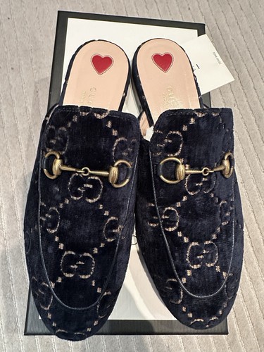 Gucci navy velvet princetown - velvet,