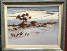 Scottish Artist Eric Auld 1992 “Whinbush” oil on canvas.  12x16 inches