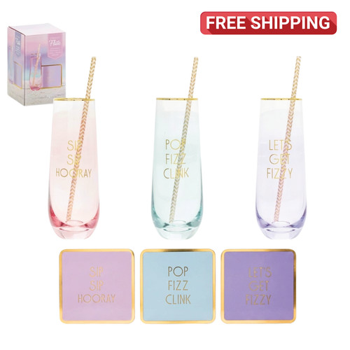 Flute glass coaster straw - glass,