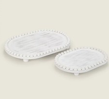 White Beaded Trays - Set of 2