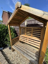 Wooden Garden Arbour Bench with Roof – Outdoor Patio Seat Shelter