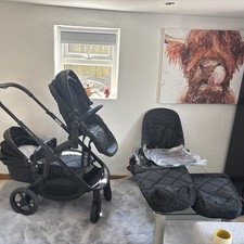ICANDY ORANGE  3  double/twin Pram Crushed Black Velvet - with footmuffs 