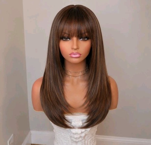 Wig human hair blend long - -,