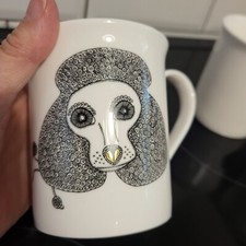 Gorgeous Fine Bone China Dog Mug - POODLE with Gold Collar inside