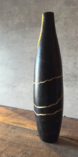 Tall black wooden vase - black,