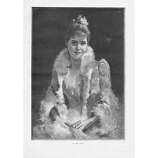 THEATRE At the Play (Victorian Lady in her finery) - Antique Print 1893