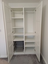 Double IKEA Pax wardrobe (2x single units) WHITE with baskets, rails and shelves