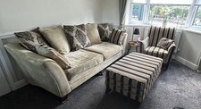 Three Seater Sofa With Arm Chair And Large Footstool With Storage