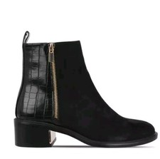 BE YOU BLACK ANKLE BOOTS CROC HEEL PATENT FAUX SUEDE SIZE 4 EU 37 RRP £49.99