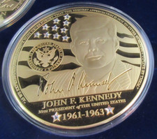 2017 ABRAHAM LINCOLN & JOHN F KENNEDY SWAROVSKI G/PLATED COPPER MEDAL SET BOXED