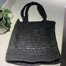 BNWOT Primark Black Rattan Shoulder Beach Bag / Summer Bag 37cm x 42cm 