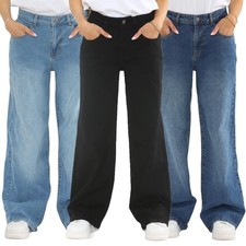 Ladies Wide Leg Jeans Womens Baggy High Waisted Stretch Denim Pants All Waists