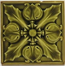 Fireplace Tile Relief Moulded Fourfold Floral Design By Pilkington C1900 AE5