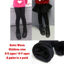 3x UK Kids Child Girls Ballet Dancing Leggings Thermal Black Plain 3-7 Ages 1203