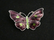 VINTAGE Beautiful Small Silver Purple Green Enamel Butterfly BROOCH 3.7 grams