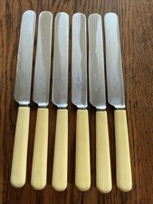 Set of 6 Antique Walker & Hall Faux Bone Handled Round End Dinner Knives - 9.75”